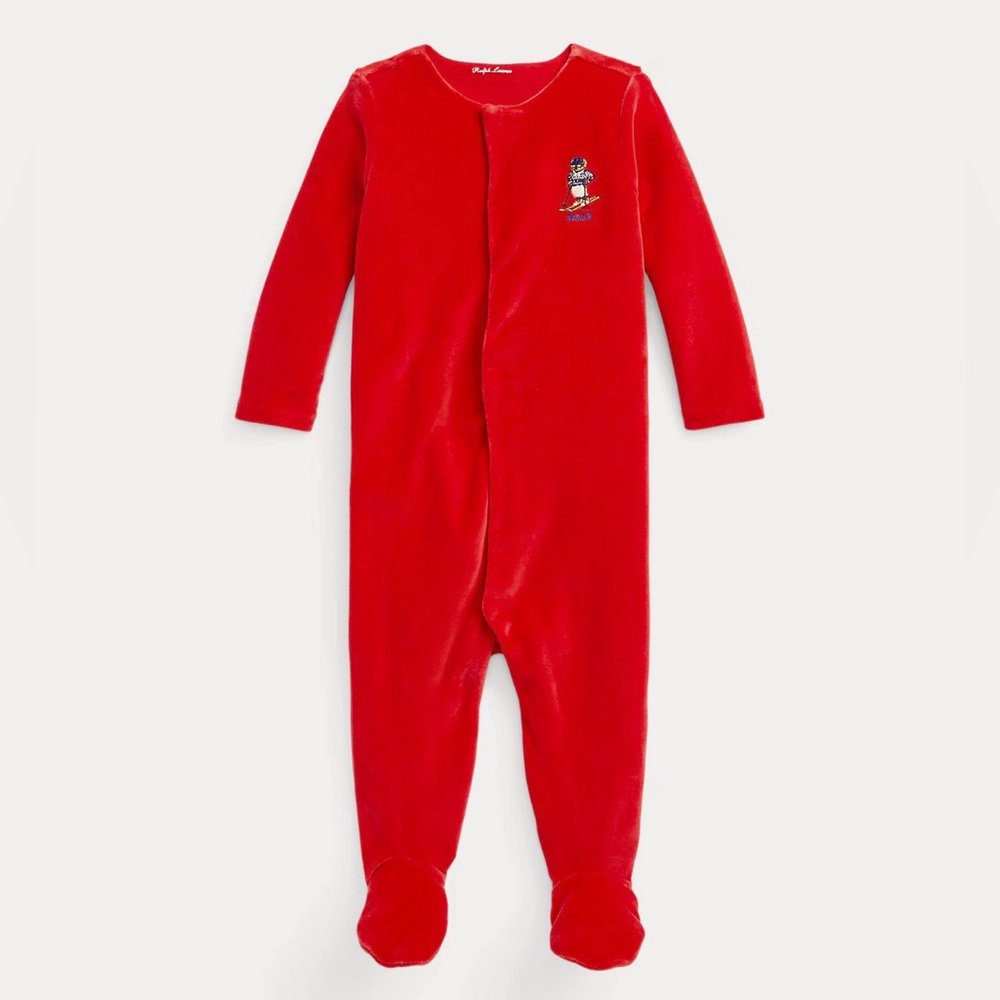 Polo Bear Velour Footed Coverall